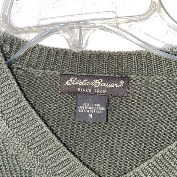 Eddie Bauer Green V-neck 100% Cotton Sweater Size Medium - Picture 5 of 7